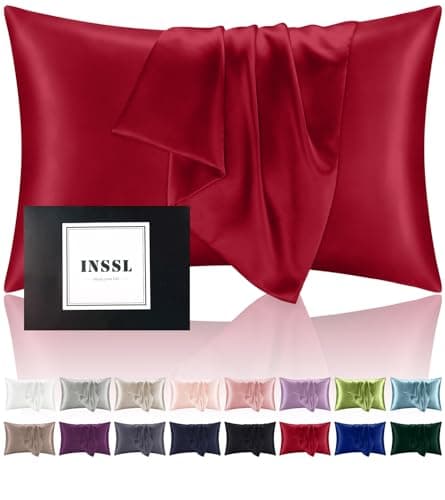 INSSL Silk Pillowcase for Women, Mulberry SIL Pillowcase for Hair and Skin and Stay Comfortable and Breathable During Sleep(Dark Red,Standard)