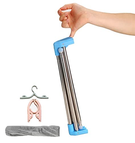 CLESUZ Portable Garment Rack Extra Compact and Lightweight, Foldable Mini Drying Clothe Rack for Travel, Camping, Laundry, Dance (Regular+2 Hangers)