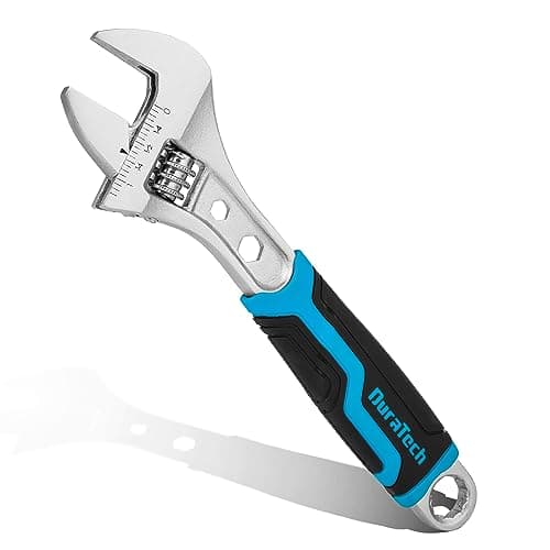 DURATECH 8 Inch Adjustable Wrench, 3-in-1 Spanner with Box End/Hex Function, CR-V Steel, Metric & SAE Scales, Chrome-plated, Bi-material soft Grip