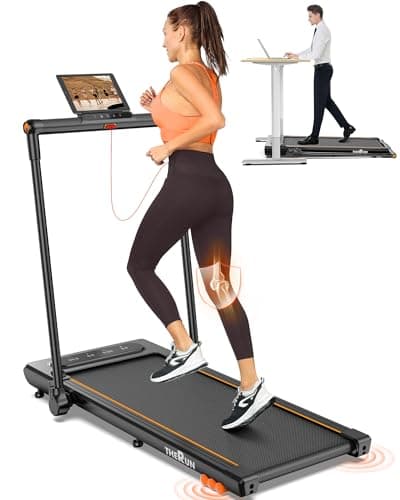 THERUN Walking Pad, 2 in 1 Foldable Treadmills for Home, 2.5HP Under Desk with Handle Bar, 16" Widened Running Belt, with Remote Control