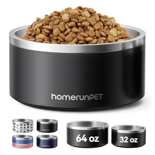 Homerunpet Double Wall Stainless Steel Dog Bowls, Non-Slip Base, Dishwasher Safe, Durable Pet Food & Water Bowl for Dogs & Cats(32oz, Black)