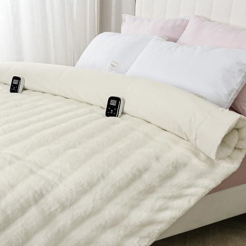 TiMiCalda Heated Comforter Blanket Queen - Fluffy Faux Rabbit Fur Thick Comforter with 6 Heat Levels & 1-10 Hours Time Settings, Wireless LCD Controller, 90"x90", Cream 7