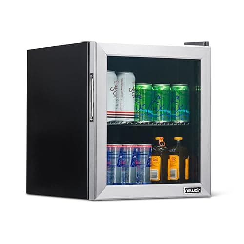 NewAir 60 Can Beverage Refrigerator | Compact Small Mini Fridge for Bedroom, Office or Dorm | Quiet Cooling, Adjustable Shelf & Glass Door Drink Cooler