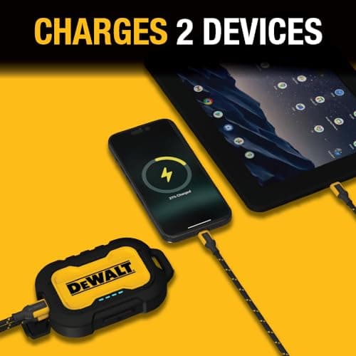 DEWALT Heavy Duty Portable Charger, Power Bank, Travel Worksite 10,000 mAh Battery Pack with USB-C Port for iPhone 17/16 Plus Pro Max, iPhone 15/14/13, Samsung Galaxy 6