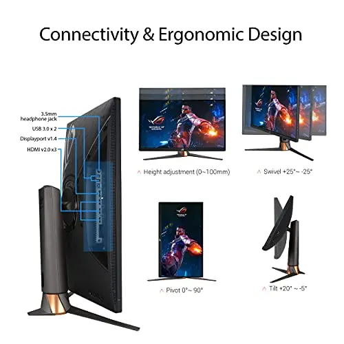 ASUS ROG Swift 27” 1440P Gaming Monitor (PG279QM) - WQHD, Fast IPS, 240Hz, 1ms, G-SYNC, NVIDIA Reflex Latency Analyzer, DisplayHDR400, Eye Care, HDMI, DisplayPort, USB, Height Adjustable,BLACK 5