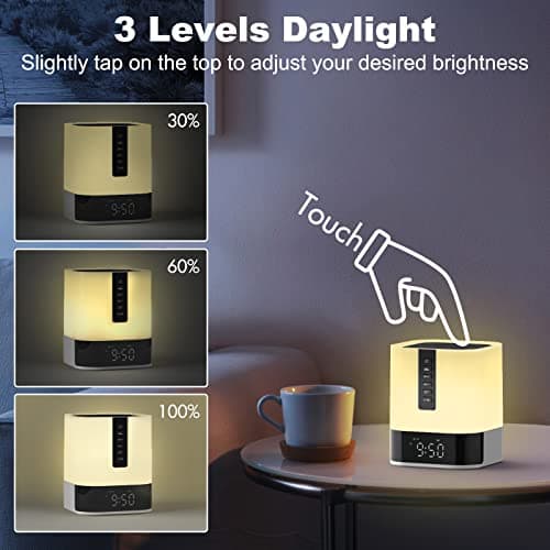 Night Light Bluetooth Speaker Alarm Clock, Upgraded Touch Bedside Lamp for Bedroom, Dimmable Warm Light, 48 RGB Color Changing, Sound Machine with White Noise, Best Gifts for Teenage Boys Girls 5
