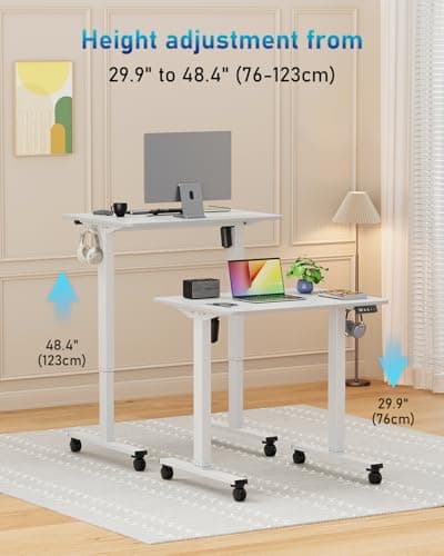 Xyndyx Small Height Adjustable Electric Standing Desk, 31.5" x 23.6" Sit Stand up Desk with Splice Board, Ergonomic Rising Computer Home Office Desk Table with Memory Preset, White Frame/White Top 5