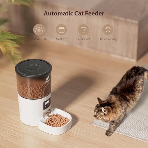 IMIPAW Automatic Cat Feeders, 3L Timed Cat Dry Food Dispenser with Desiccant Bags, Dual Power Supply, Programmable Portion Size, 6 Meals, 20 Portions Per Day, Auto Pet Feeder for Cats and Small Dogs 8