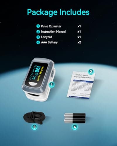 Fingertip Pulse Oximeter Blood Oxygen Saturation Monitor Pulse Ox, Heart Rate and Fast Spo2 Reading Oxygen Meter with OLED Screen Included Lanyard and 2 X AAA Batteries 8