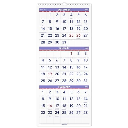 AT-A-GLANCE 2026 Wall Calendar, 12" x 27", Large, Vertical, 3-Month Reference (PM112826)