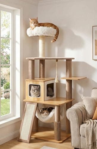 Purrlato 61" Modern Cat Tree Tower for Indoor Cats, Luxury Climbing Tower with Plush Lounge, Kitty Condos, Hammock & Scratching Posts, Classic cat Furniture 7