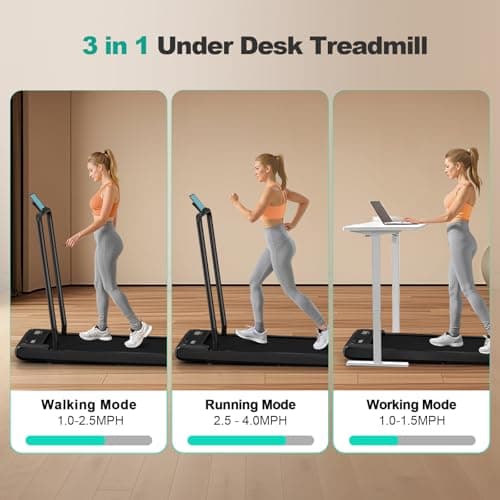 MoonFox Walking Pad Treadmill, 3 in 1 Under Desk Treadmills for Home Office w/2.5HP Motor/4.0MPH, Walking Pad w/Safety Handle/Remote & LED Display, Portable Treadmill Supports Up to 300lbs, Black 4