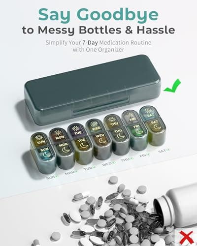 Pillex Pill Organizer 2 Times a Day, AM PM Pill Box 7 Day, Weekly Medicine Organizer with Large Capacity, Travel Pill Case for Medication, Vitamins, Fish Oils, Supplements (Easy to Use, Portable) 8