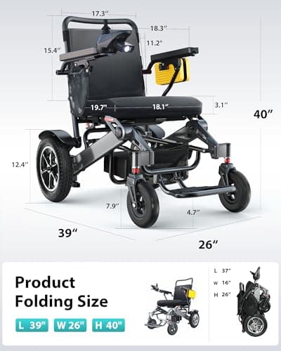 30 Miles Range Electric Wheelchairs for Adults - Support 400 lb & 500W Dual Motor All Terrain Power Wheelchair with Pneumatic Tires, Foldable Mobility Motorized Wheelchair for Seniors, Black 7