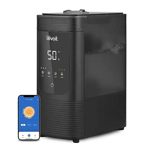 LEVOIT 6L Smart Warm and Cool Mist Humidifiers for Home Bedroom, 60H Runtime and Auto Customized Humidity for Large room, Schedule, Easy Top Fill, Essential Oil Diffuser, Whisper-Quiet, Handle, Black