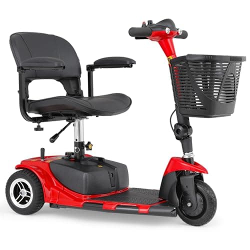 monicare 3-Wheel Folding Mobility Scooter for Adults 12-Mile Long Range Foldable Heavy-Duty Mobility Scooter for Seniors with Basket (Red)