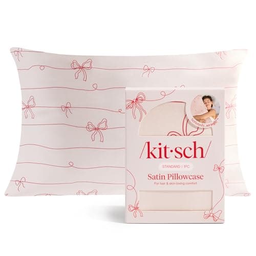 Kitsch Satin Pillowcase with Zipper for Hair & Skin - Softer Than Silk Pillow Cases, Smooth Cooling Satin Pillow Case, Wrinkle-Free Pillow Cases Standard Size (19x26) - Striped Bows