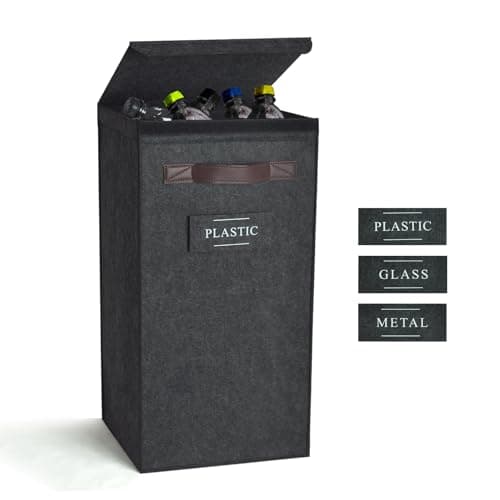 Rolheit Recycling Bin for Kitchen 13 Gallon, Indoor Recycle Bin with Lid, 50L Recycle Trash Can, Large Recycling Bin for Home with Plastic Glass Metal Labels (Grey, 13 Gallon)