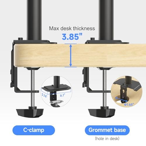 Suptek Dual LED LCD Monitor Stand up Desk Mount for 2 / Two Screens up to 32 inch Extra Tall 31.5" Pole Heavy Duty Fully Adjustable Stand Vertical Array (MD6802) 6