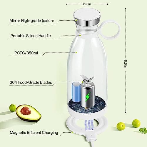 Portable Blender,Fashion Portable Blender for Shakes and Smoothies 11.8 Oz,Magnetic USB Fast Charging Mini Mixer Bottle,Take It for Traveling, Outdoor, Gym, Office, Cars, Gift -WH 3