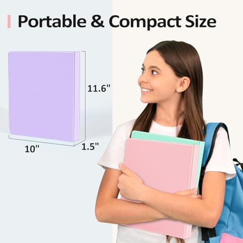 6 Pack Extra Durable 3 Ring Binders 1 inch, Sooez 1” Three Round Ring Binders with Pockets, Cute Customizable Clear View Cover for 8.5 x 11 Letter Size Papers, Pastels School Office Supplies for Girl 6