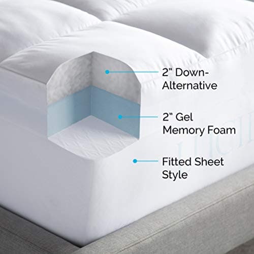 LUCID 4" Down Alternative & Gel Memory Foam Mattress Topper, Queen – Three Toppers in One – Fitted Sheet Style, 100% Cotton 5