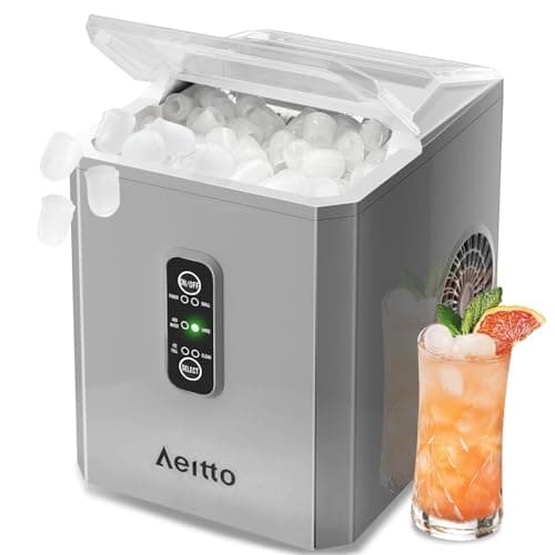 Aeitto Ice Makers Countertop, 9 Ice Cubes Release in 6 Mins, 26Lbs/24H, 2 Sizes of Bullet Ice Machine,Self-Cleaning Portable Ice Maker with Ice Scoop and Basket for Home Kitchen, Darkgray