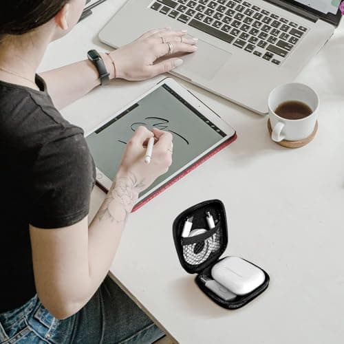 Woyinger Square Earbud Case Portable EVA Storage Bag Cell Phone Accessories Organizer with Carabiner for Wired/Wireless Earphone, Earbud, Earpieces, SD Memory Card, Camera Chips, Tech Pouch, Black 6