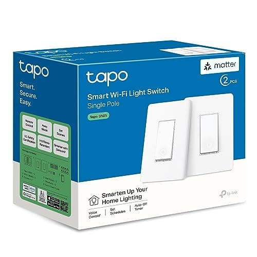 TP-Link Tapo Matter Smart Light Switch: Voice Control w/Siri, Alexa & Google Home | UL Certified | Timer & Schedule | Easy Guided Install | Neutral Wire Required | Single Pole | Tapo S505(2-Pack)