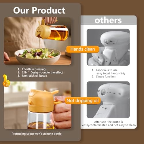 SWEET VIEW Oil Sprayer for Cooking, 16oz/470ml 2 In 1 Glass Olive Oil Sprayr & pourer for Kitchen, Air Fryer, Cooking, Salad, BBQ (Yellow) 7