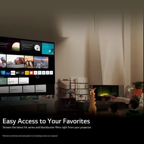 LG CineBeam Home Cinema PU700R 4K UHD Smart Projector, HDR10, 1000 Lumens, Auto Screen Adjustment with 90 Degree rotation, Airplay 2 support, Bluetooth Dual sound out, Mood lighting 3