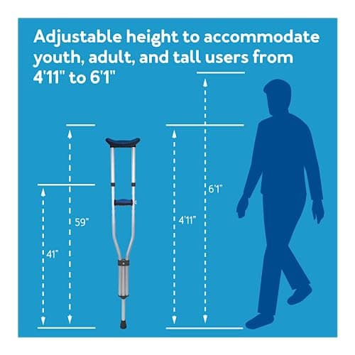 Carex Folding Aluminum Under Arm Crutches for Adults 4'11" to 6'1", 2 Lightweight Crutches Included, Universal for Walking, Walking Aid for Kids, Adults & Seniors, Includes Padded Underarm Cushions 5