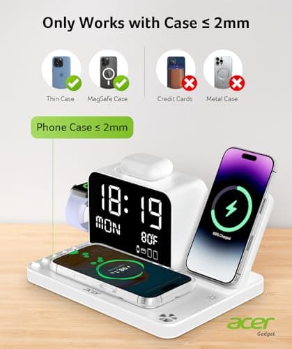 Acer 7-in-1 Wireless Charging Station with LED Clock - 30W Fast Wireless Charger for iPhone 16/15/14/13/12/Pro Max, Apple Watch, AirPods - Bluetooth Auto Time Sync & Night Lights (White) 8