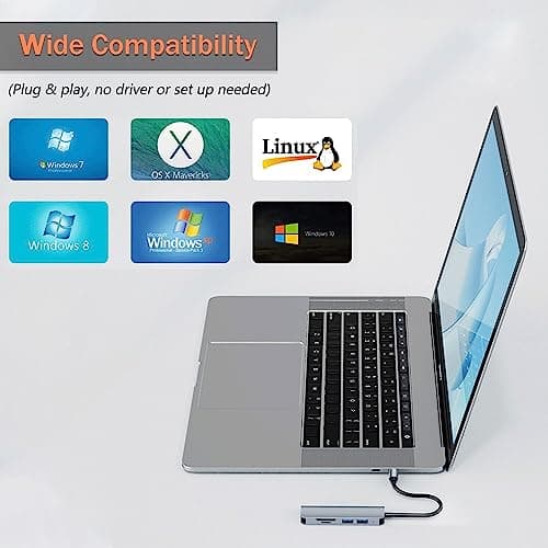 VIENON 5 in 1 Aluminum USB-C Hub with Memory Card Reader and 3 USB 3.0 Ports, for PC, Laptops, MacBook Pro/Air, iMac Pro, Surface and Tablet 5