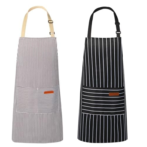 VALOME 2 Pack Kitchen Aprons, Apron for Cooking with 2 Pockets, Unisex Adjustable Neck Strap Chef Aprons for Men Women (BLACK & BROWN)