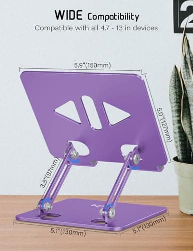 Aoviho Tablet Stand Holder for Desk, Adjustable Desktop Tablet Holder, Foldable Aluminum Tablet Mount for iPad pro 12.9, iPad Air Mini, Samsung Galaxy Tabs Z Fold Kindle Fire 4-12 inch Purple 6