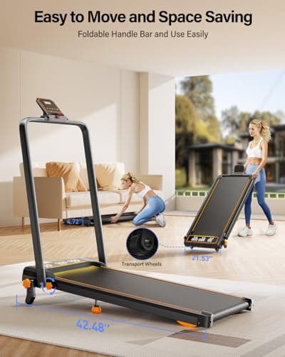 Walking Pad Treadmill with 15% Incline & Dual LED Display, 4 in 1 Walking Pad with Handle Bar, 3.5HP Foldable Treadmill with Incline, Treadmills for Home 350LBS, 4 Adjustable Incline, RGB Light 8