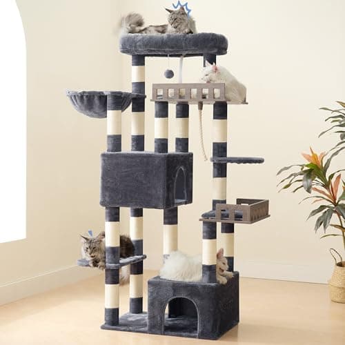 Gitelsnour Maine Coon Cat Tree, Heavy Duty Cat Tree for Indoor Cats Large Adult, Cat Tower for Large Cats 20 lbs+ with Hammock, 2 Big Perches, 2 Cat Condos, 15 Scratching Posts, Smoky Gray GCT033G 10