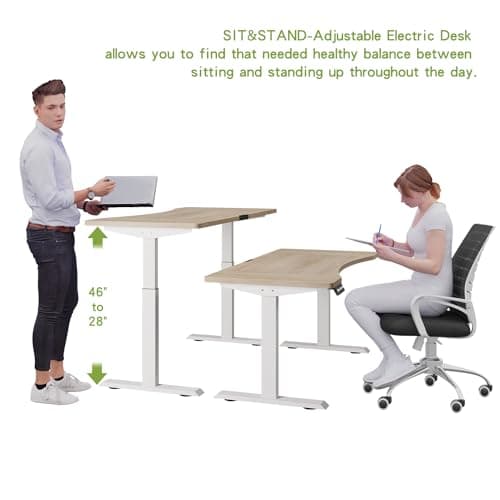 Radlove Dual Motors Height Adjustable 63 x 30'' Electric Standing Desk with Curved Design Stand Up Table 4 Memory Keys, Computer Desk with Splice Board Home Office Desk, Oak Top + White Frame 2