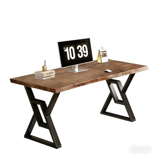 QZYJKJ 55inch Rustic Brown Solid Wood Computer Desk - Modern Gaming Workbench for Home Office, Modern Simple Design, Ideal for Study, Writing, Dining