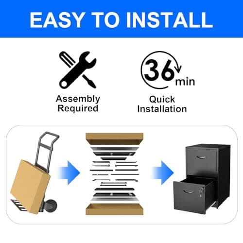 Polup 2 Drawer File Cabinet with Lock, Metal File Cabinets for Home Office, Two Drawer Locking Filing Cabinet, Small File Cabinet for Under Desk for Hanging Letter Size, Black, Assembly Required 5