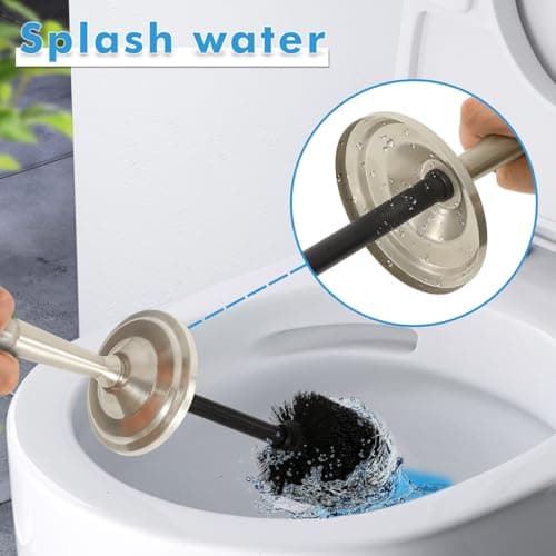 Stain Nickel Toilet Brush and Holder Set, Stainless Steel Toilet Brush for Bathroom,Heavy Duty Silver Toilet Bowl Brush,Deep Cleaning Modern Toilet Cleaner Brush -Space Saving, Covered Brush 6