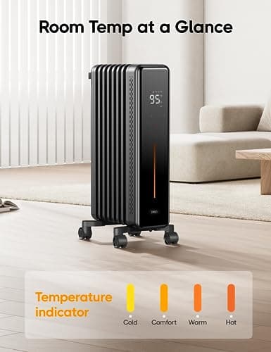 DREO Oil Filled Radiator Heater for Indoor Use, 8 Safety Protection, 1500W Electric Heaters for Large Room, 8 Fins, with Remote, 4 Modes, Digital Thermostat, 24H Timer, Quiet 7