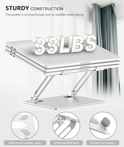 BoYata Laptop Stand, Adjustable Multi-Angle Laptop Holder, Compatible for Laptops up to 17 inches, Sturdy Aluminum & Silicone, Silver 6