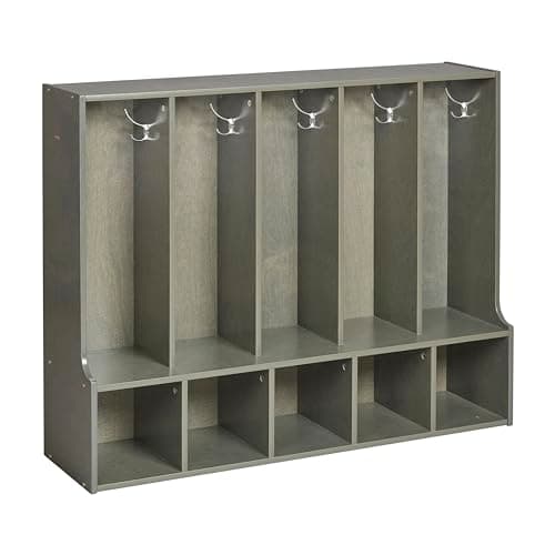 ECR4Kids Streamline 5-Section Toddler Coat Locker with Bench, Classroom Furniture, Grey Wash