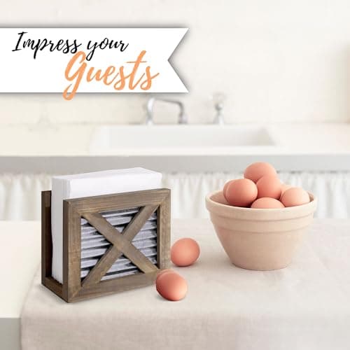 Autumn Alley Farmhouse Napkin Holder Wooden- Upright - Classic Barn Door Design with Galvanized Metal - Rustic Napkin Holder for Farmhouse Kitchen Décor - Country Kitchen Accessories 9