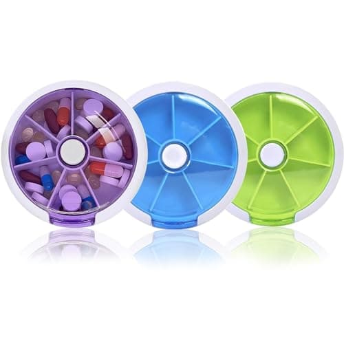 Pill Organizer Weekly 3PCS,INVODA Pill Case 7 Day 3 Times Medicine Pill Dispenser,Push Button Rotate Pill Planner with 7 Compartments (3 Group)