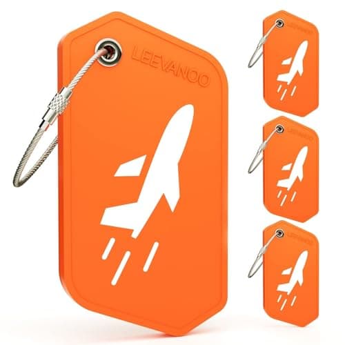 leevanoo Silicone Luggage Tag, 4 Pack Travel Suitcase Tags with Name ID Card, Bright Orange