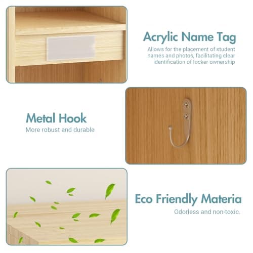 Kikihouse 5-Section Classroom Coat Locker with 10 Cubbies, Daycare Cubbies with 10 Hooks, Kindergarten Lockers for Home, School, Nursery 5