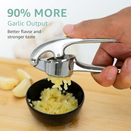 Garlic Press Crusher & Mincer – Easy Squeeze Ergonomic Handle, Heavy Duty Zinc Alloy, Dishwasher Safe, Includes Peeler & Cleaning Brush – Garlic Ginger Crusher Tool (Imperial Silver) 5